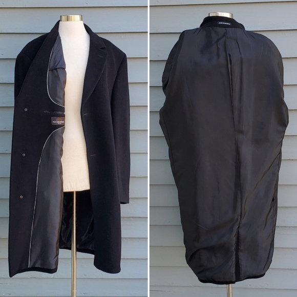 Vintage y2k Weatherproof Polar Black Cashmere Blend Preppy Trench Coat 44 Long - Picture 2 of 6